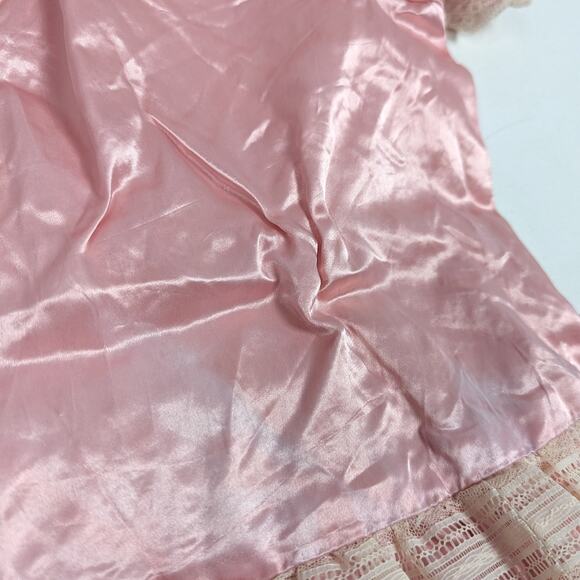 Vtg Antique Dress Girls SZ 4T Satin Pink Drop Waist Retro Handmade - Picture 2 of 4